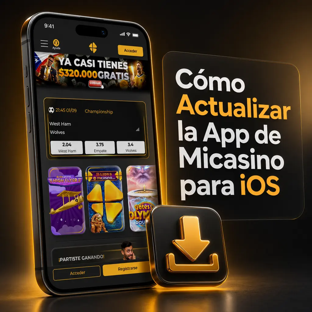 Pasos para actualizar la app de Micasino en iOS: entrar al sitio, descargar la actualización e instalar los cambios en Safari
